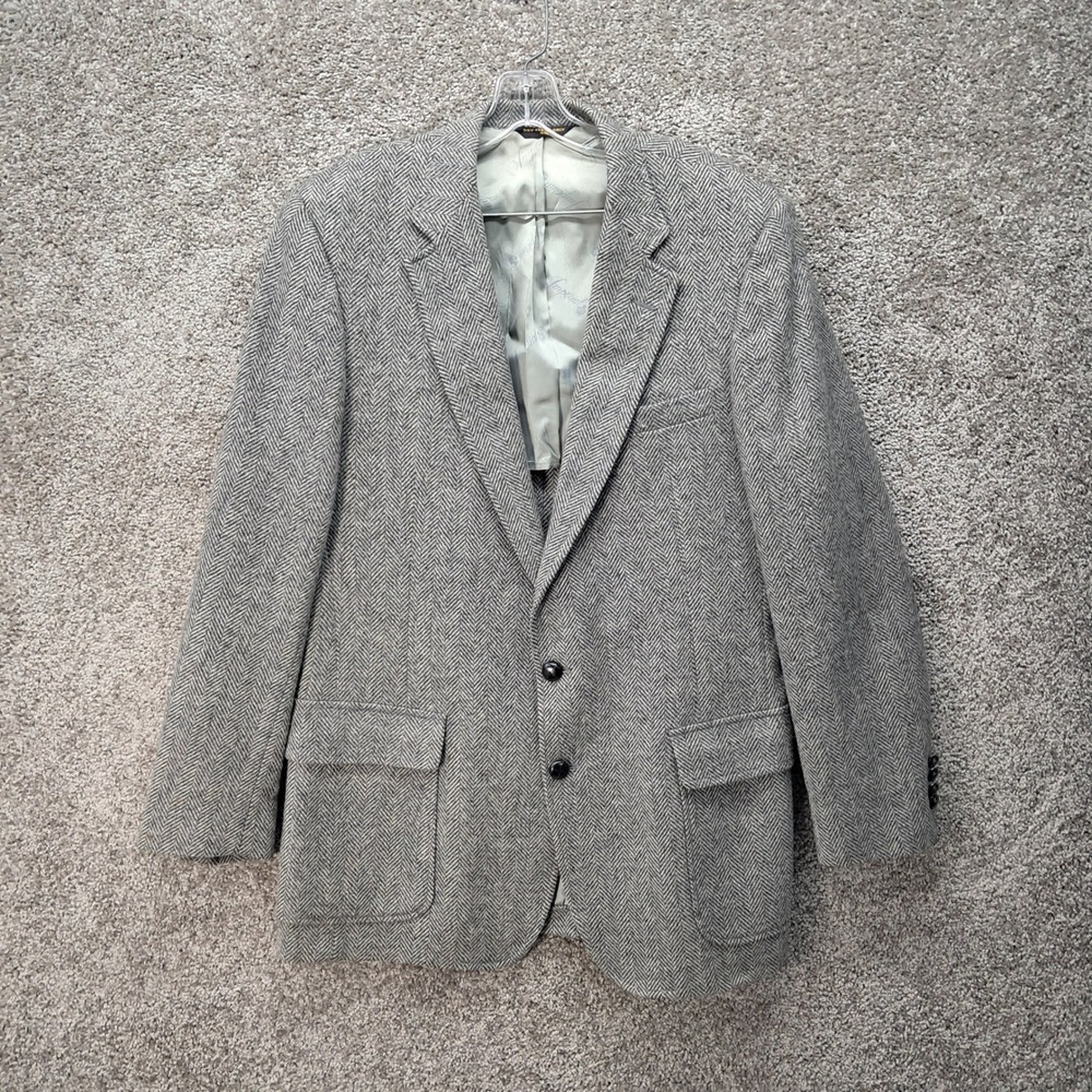 Imperial by Haggar Mens Grey Herringbone 100% Pure Wool Blazer Sport Coat 44L